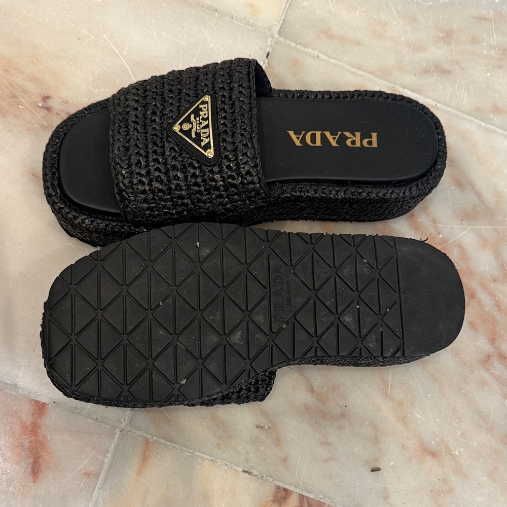 Prada Black raffia sandal Slides - Picture 2 of 3